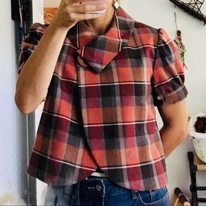 Puff Sleeve Blazer - Plaid - Size Med